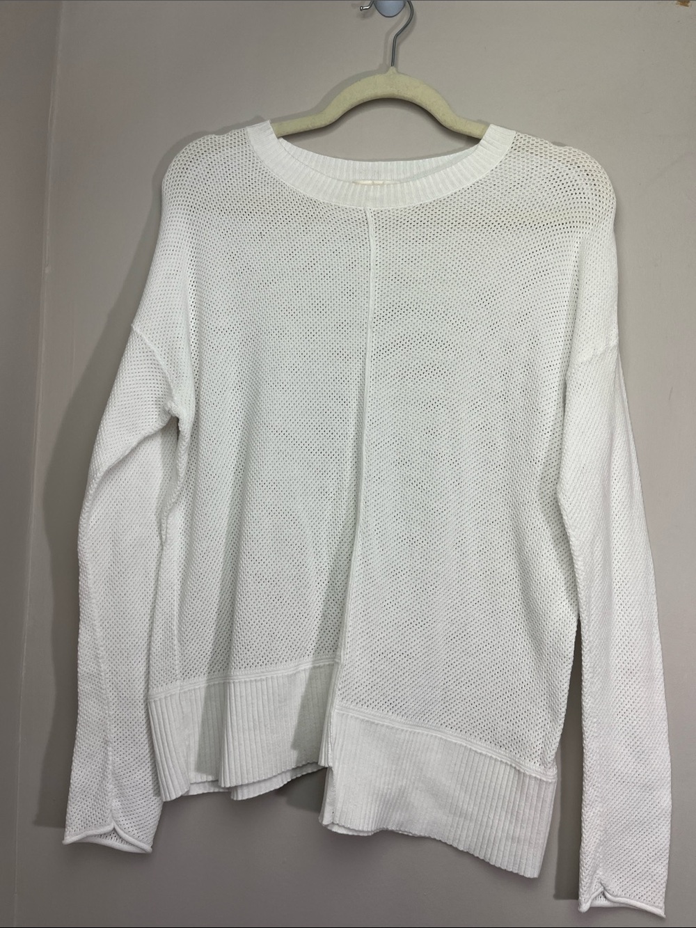 Lisa Todd White Open Knit Crewneck Sweater